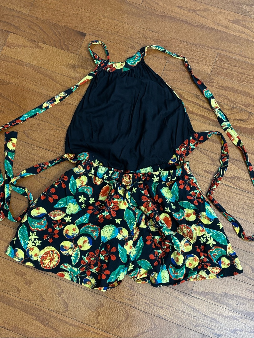 Free People Black Romper with Bright Tropical Floral Print - Picture 3 of 7